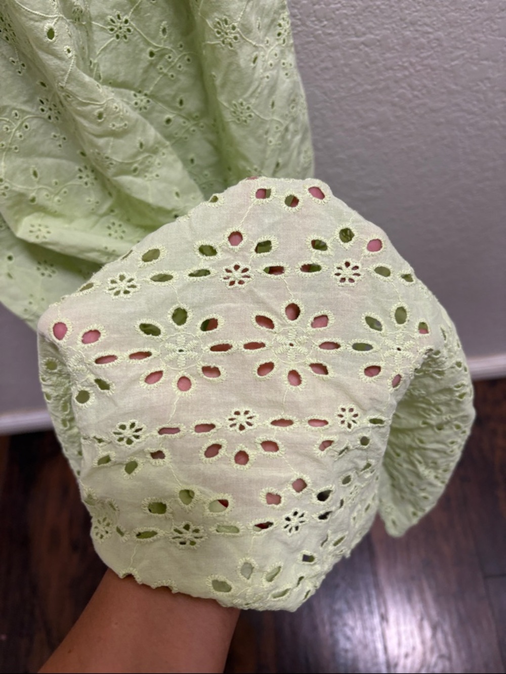 American Eagle Outfitters Light Green Eyelet Maxi Dress with Spaghetti Straps - Picture 5 of 7